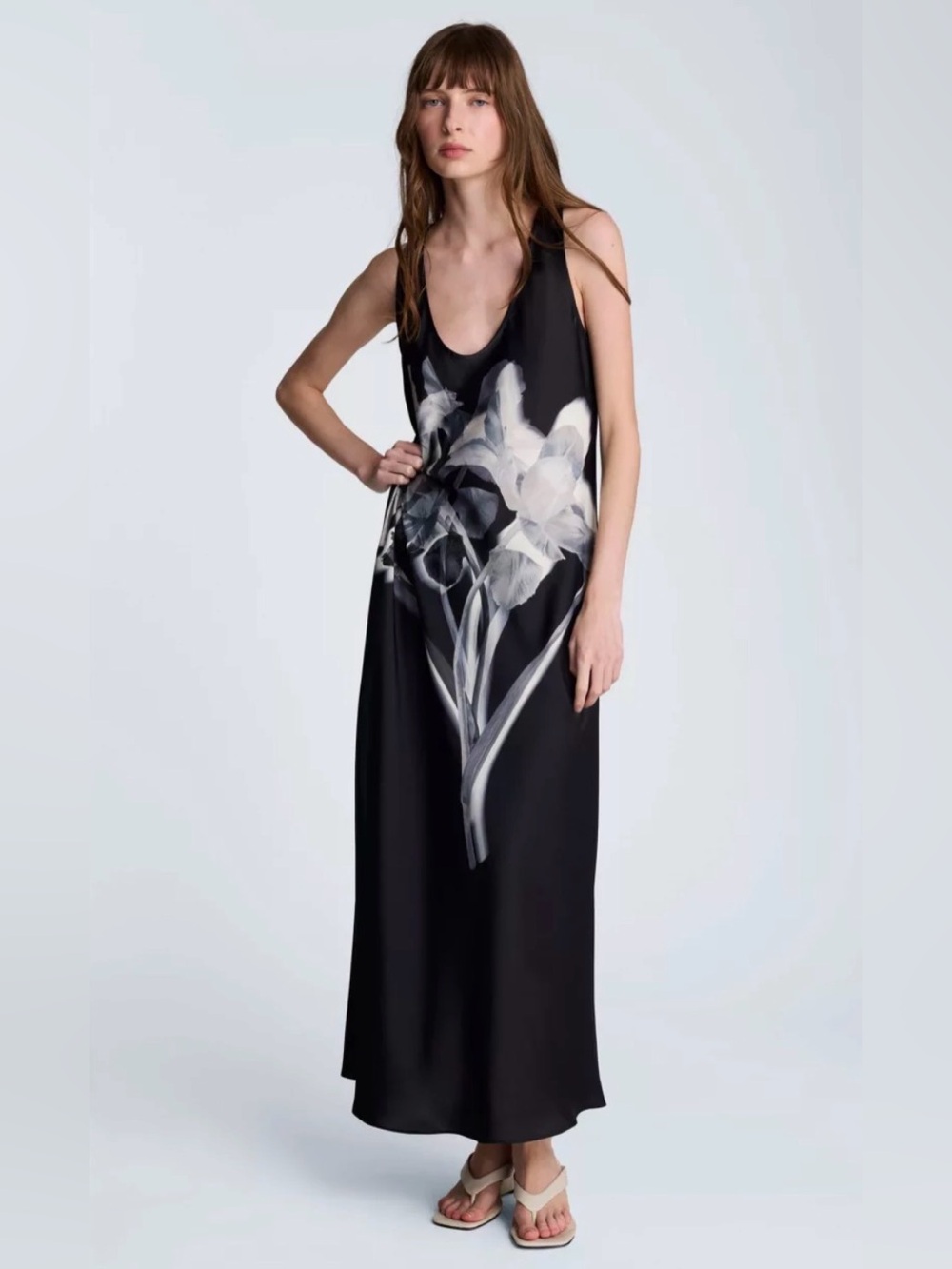 Kenneth Cole Long Printed Satin Slip Dress